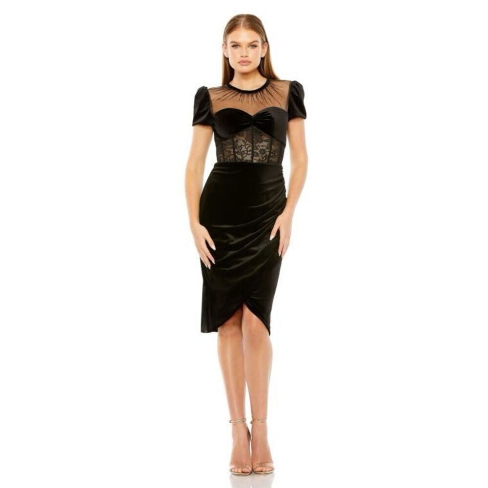Mac Duggal 20742 Sheer Neck Tulip Hem Evening Dress NEW NWT
